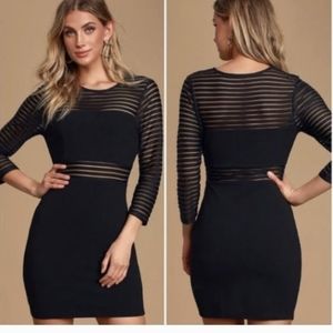 Lulu's Small perfect black mesh cutout bodycon dress black 3/4 sleeve